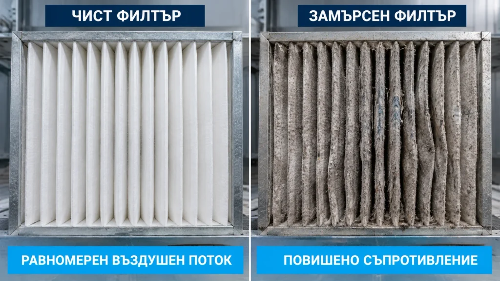 Класове на филтрация за бояджийски камери: G3, G4, M5, F7 и ISO 16890 4 chist i zamarsen filtar direktno sravnenie 2